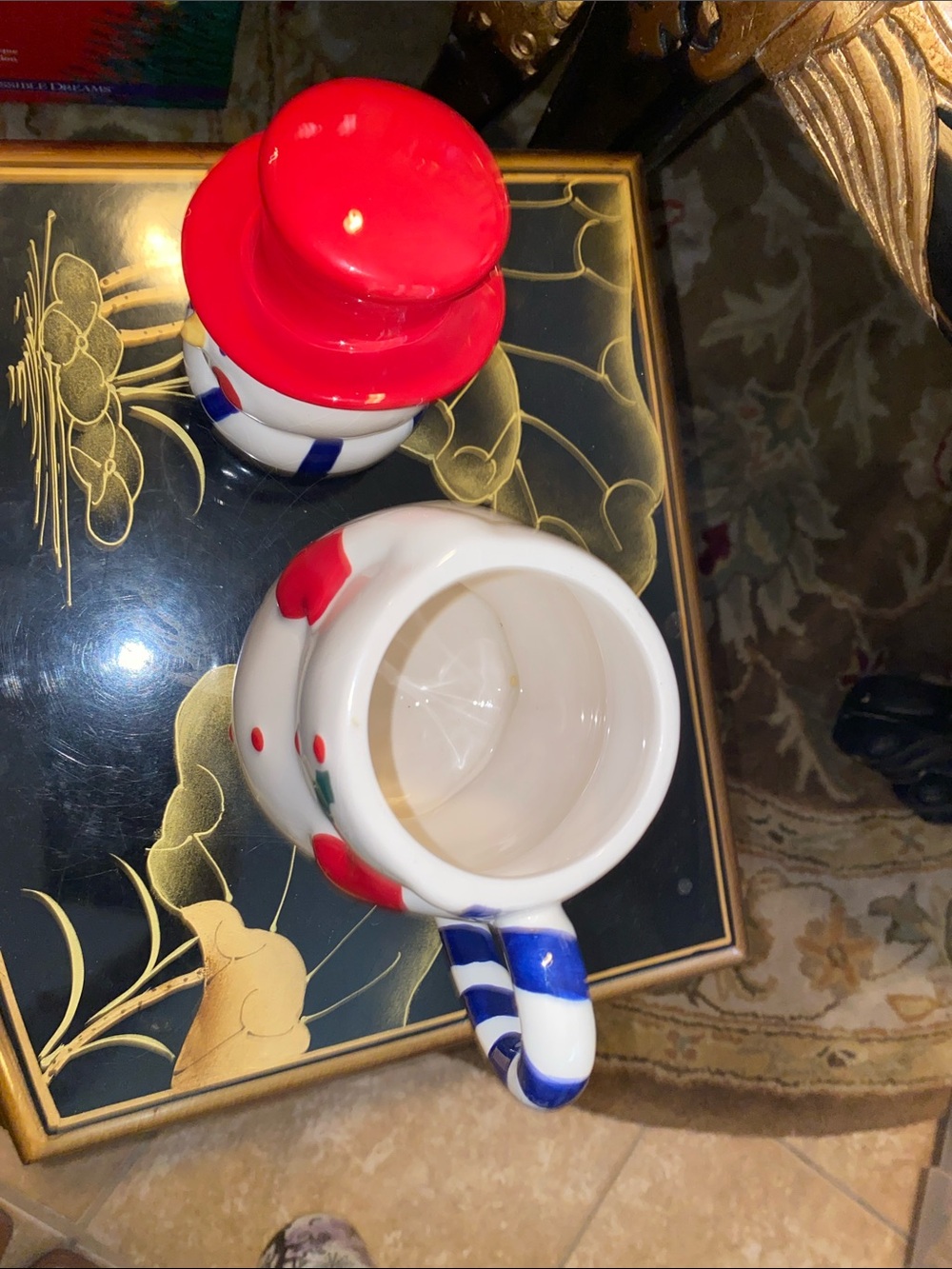 Festive Temp-tations Red Top Hat Snowman Ceramic Cup - Holiday Serveware - Picture 4 of 6